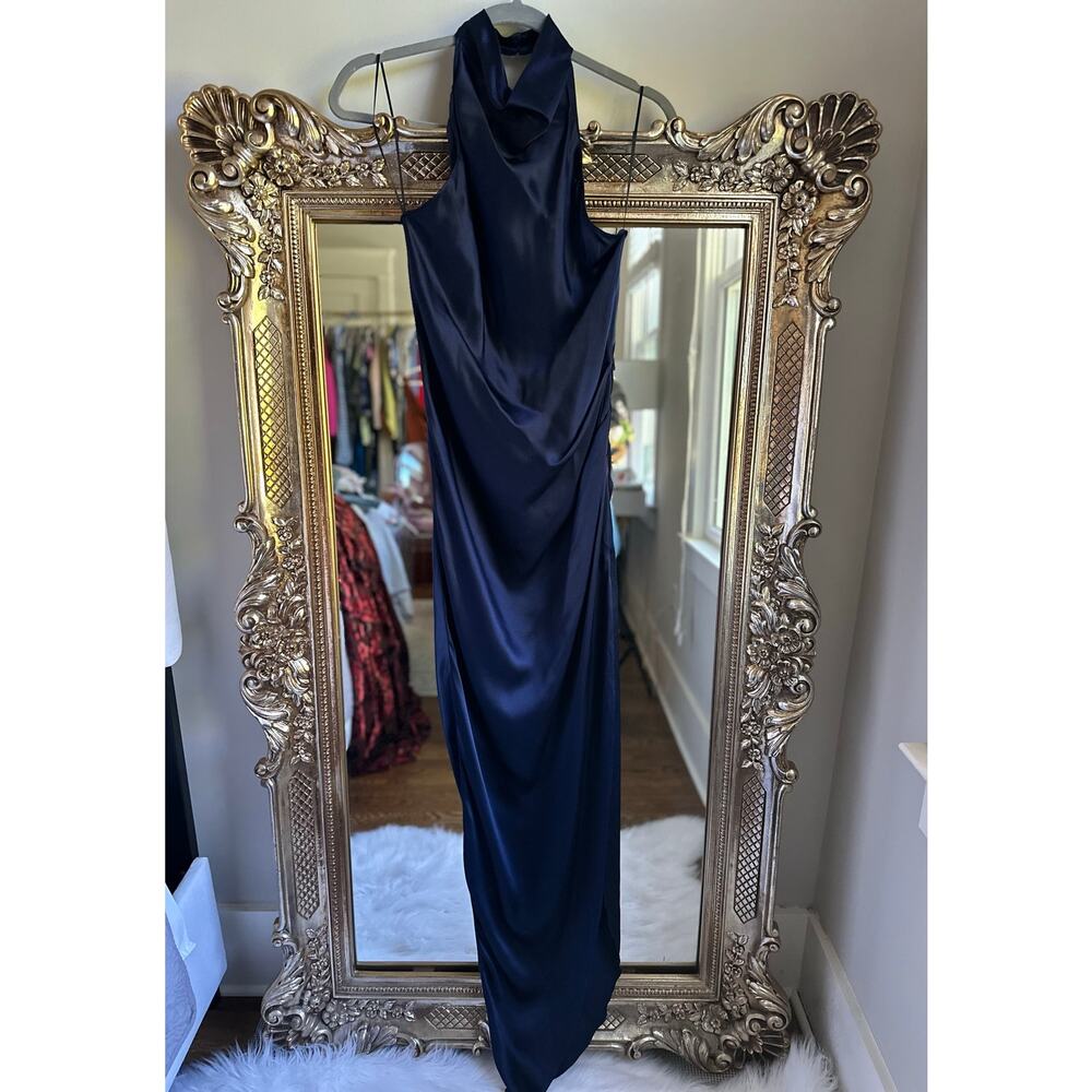 Amanda Uprichard X REVOLVE Silk Samba Halter Gown Navy Small NWOT* - Picture 4 of 7
